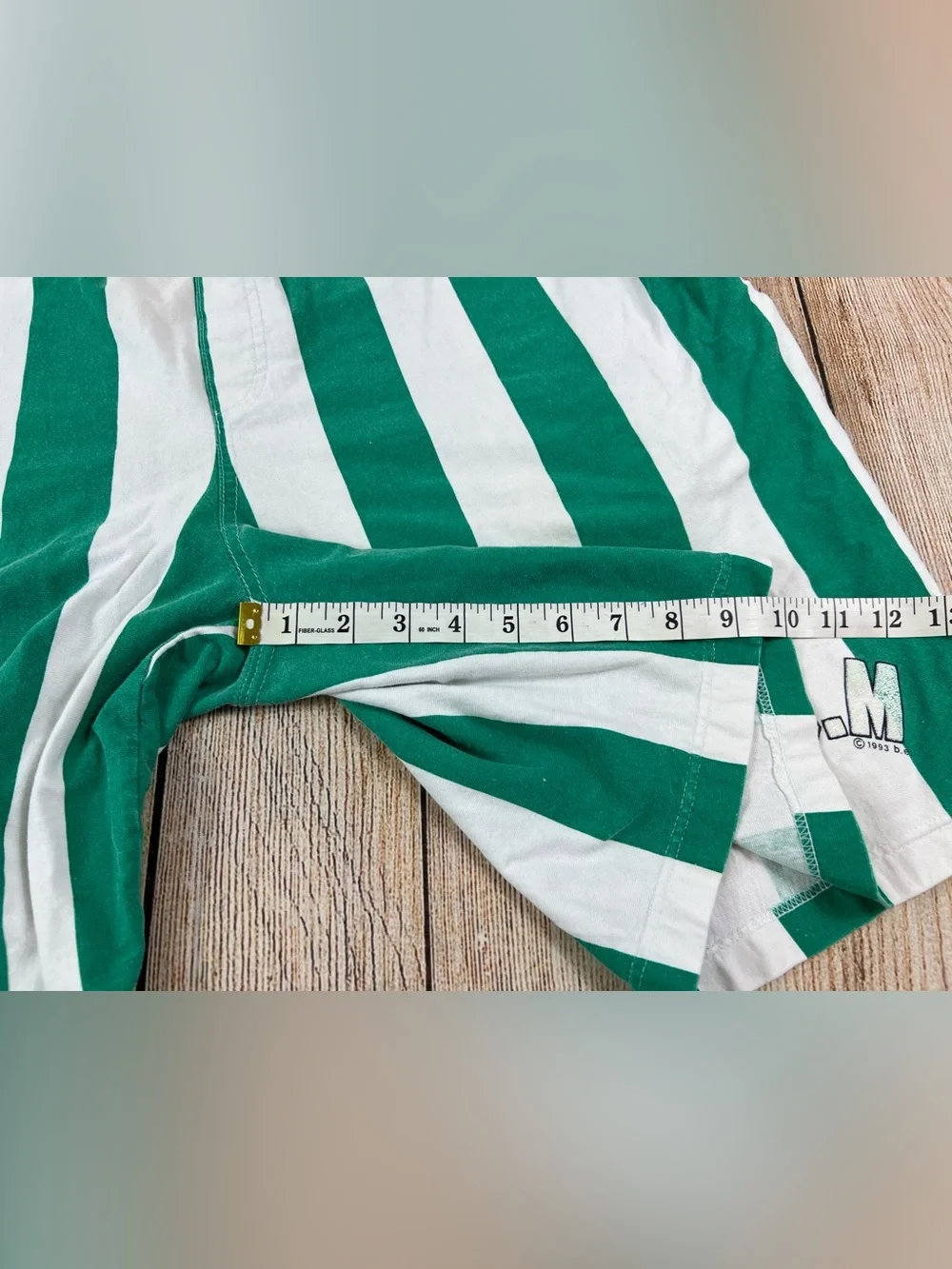 Vintage 1993 B.U.M equipment Cotton Striped Shorts Green White Size Medium